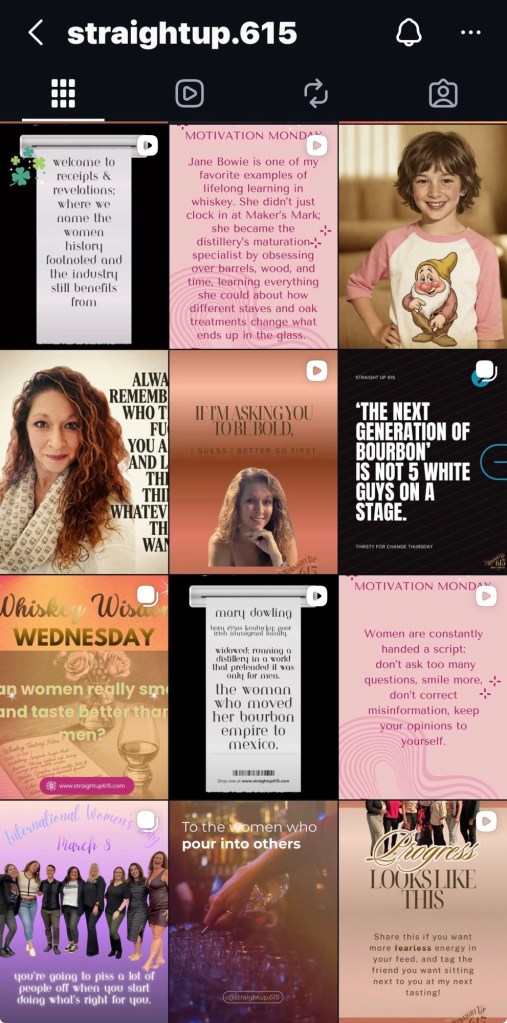 Instagram grid featuring quotes and images related to women in the whiskey industry, highlighting empowerment and motivation.